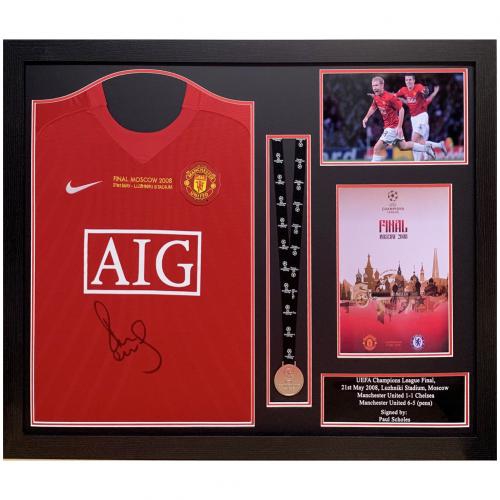 Legendy zarámovaný dres Manchester United FC Scholes 2008 Signed Shirt Medal (Framed)