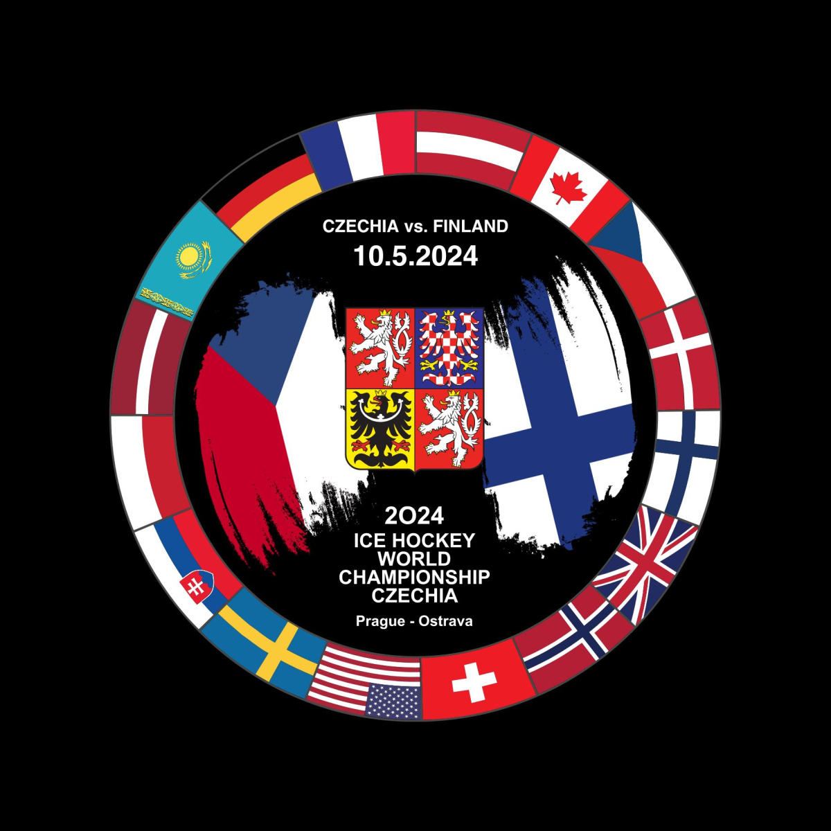 Hokejové reprezentace puk Ice Hockey World Championship Czechia MS 2024 Dueling 10.5.2024 Czechia vs. Finland