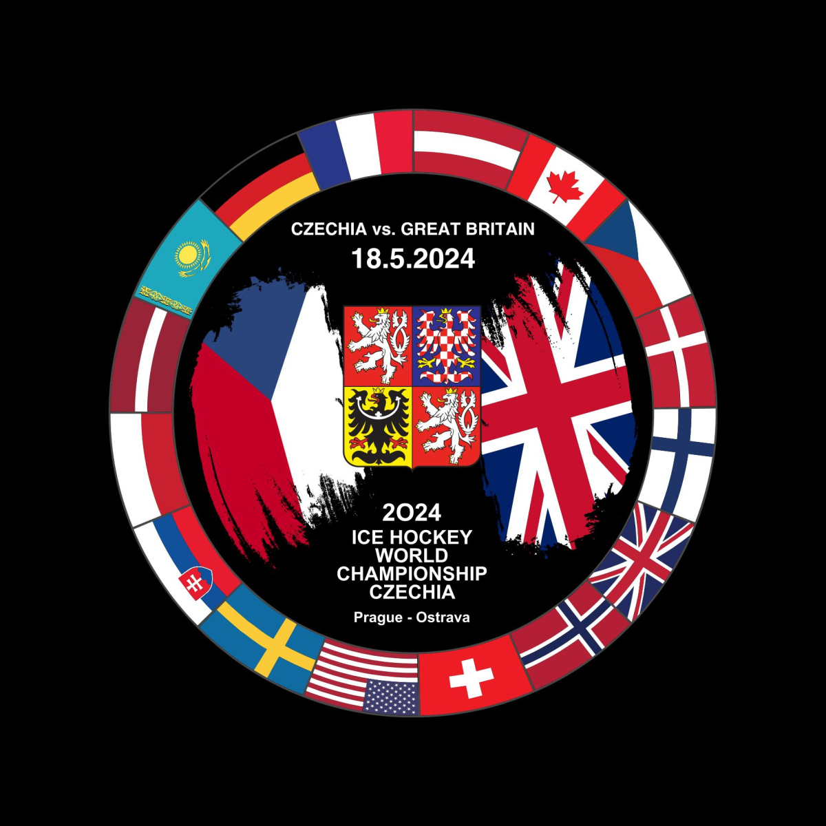Hokejové reprezentace puk Ice Hockey World Championship Czechia MS 2024 Dueling 18.5.2024 Czechia vs. Great Britain