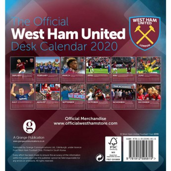West Ham United stolní kalendář 2020