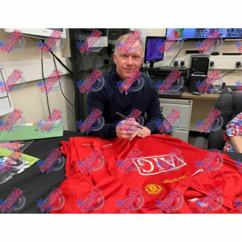 Legendy zarámovaný dres Manchester United FC Scholes 2008 Signed Shirt Medal (Framed)