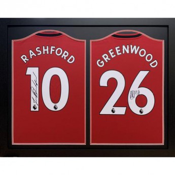 Legendy zarámovaný dres Rashford and Greenwood 2019-2020 Signed Shirts (Dual Framed)