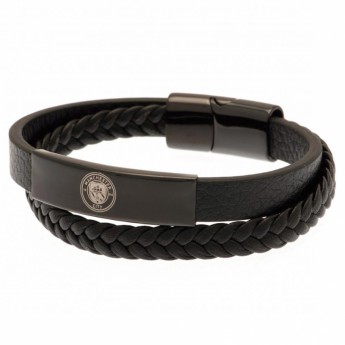 Manchester City kožený náramek Black IP Leather Bracelet