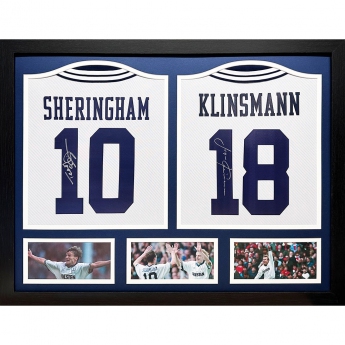 Legendy zarámované dresy Tottenham Hotspur FC 1994 Klinsmann & Sheringham Signed Shirts (Dual Framed)