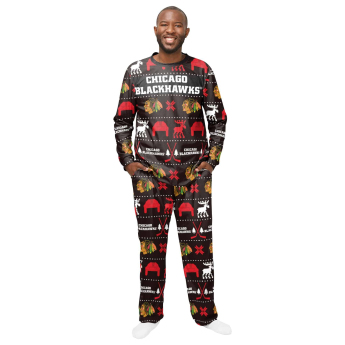 Chicago Blackhawks pánské pyžamo ugly holiday pajamas nhl