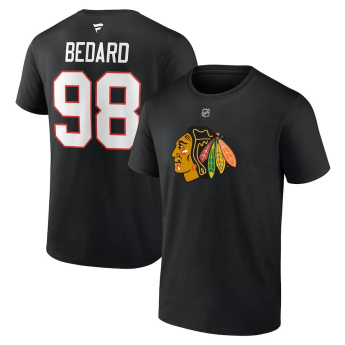 Chicago Blackhawks pánské tričko Connor Bedard #98 Draft 2023 Stack Logo Name & Number Black
