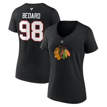 Chicago Blackhawks dámské tričko Connor Bedard #98 Draft 2023 Stack Logo Name & Number V-Neck Black