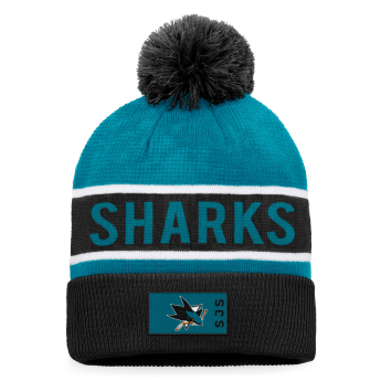 San Jose Sharks zimní čepice Authentic Pro Game & Train Cuffed Pom Knit Black-Active Blue