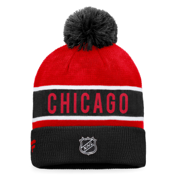 Chicago Blackhawks zimní čepice Authentic Pro Game & Train Cuffed Pom Knit Black-Athletic Red