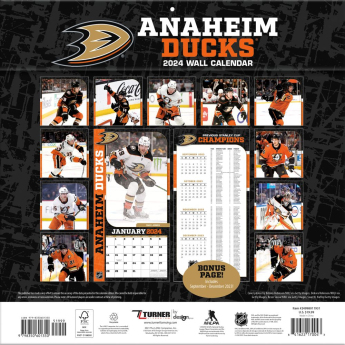 Anaheim Ducks kalendář 2024 Wall Calendar