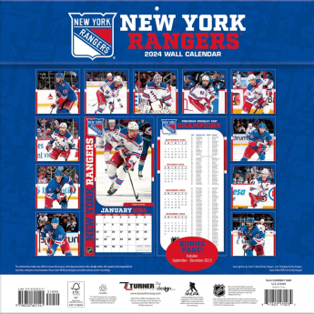 New York Rangers kalendář 2024 Wall Calendar