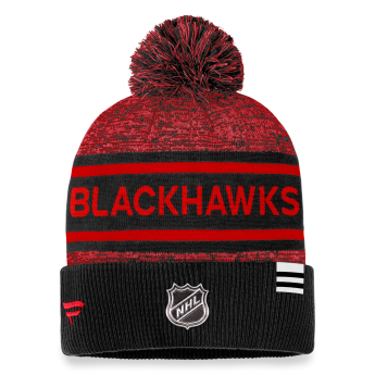 Chicago Blackhawks zimní čepice Authentic Pro Rink Heathered Cuffed Pom Knit