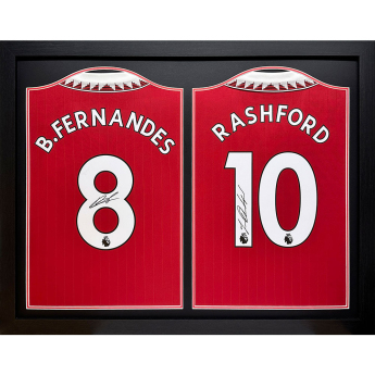 Legendy zarámované dresy Manchester United FC 2022-2023 Bruno Fernandes & Rashford Signed Shirts (Dual Framed)
