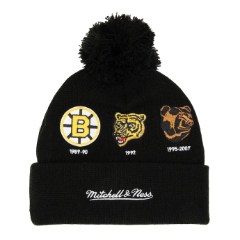 Boston Bruins zimní čepice 100th Anniversary Collection Timeline Cuffed Knit Hat with Pom - Black