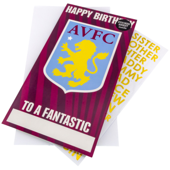 Aston Villa narozeninové přání se samolepkami Personalised Birthday Card