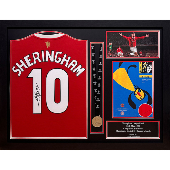 Legendy zarámovaný dres Manchester United FC 2021-2022 Sheringham Signed Shirt & Medal (Framed)