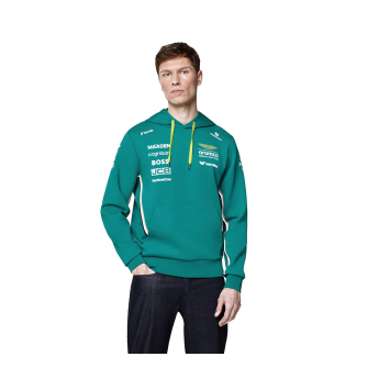 Aston Martin pánská mikina s kapucí official Teamline Replica green F1 Team 2025