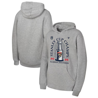 Florida Panthers dětská mikina s kapucí 2025 Stanley Cup Champions Locker Room gray
