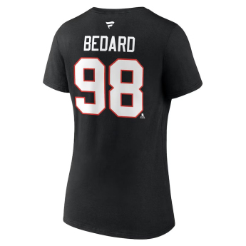 Chicago Blackhawks dámské tričko Connor Bedard #98 Draft 2023 Stack Logo Name & Number V-Neck Black
