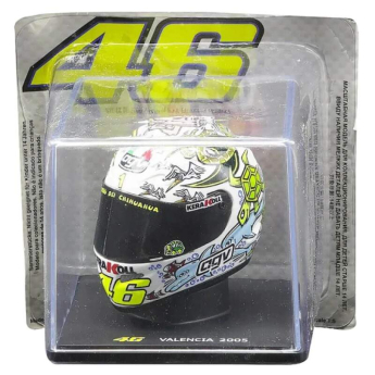 Modely aut a motorek model přilby 1:5 Moto GP Valentino Rossi Valencia 2005