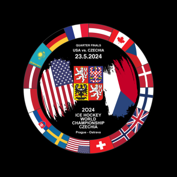 Hokejové reprezentace puk Ice Hockey World Championship Czechia MS 2024 Dueling 23.5.2024 USA vs. Czechia