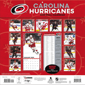 Carolina Hurricanes kalendář 2025 Wall Calendar