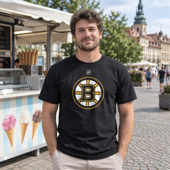 Boston Bruins pánské tričko black #88 David Pastrňák Stack Logo Name & Number