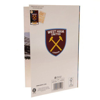 West Ham United narozeninové přání se samolepkami Have a fantastic birthday