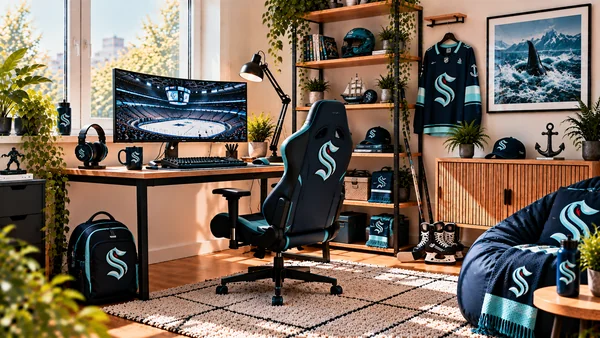 Inspirace pro fanouškovský pracovní koutek Seattle Kraken